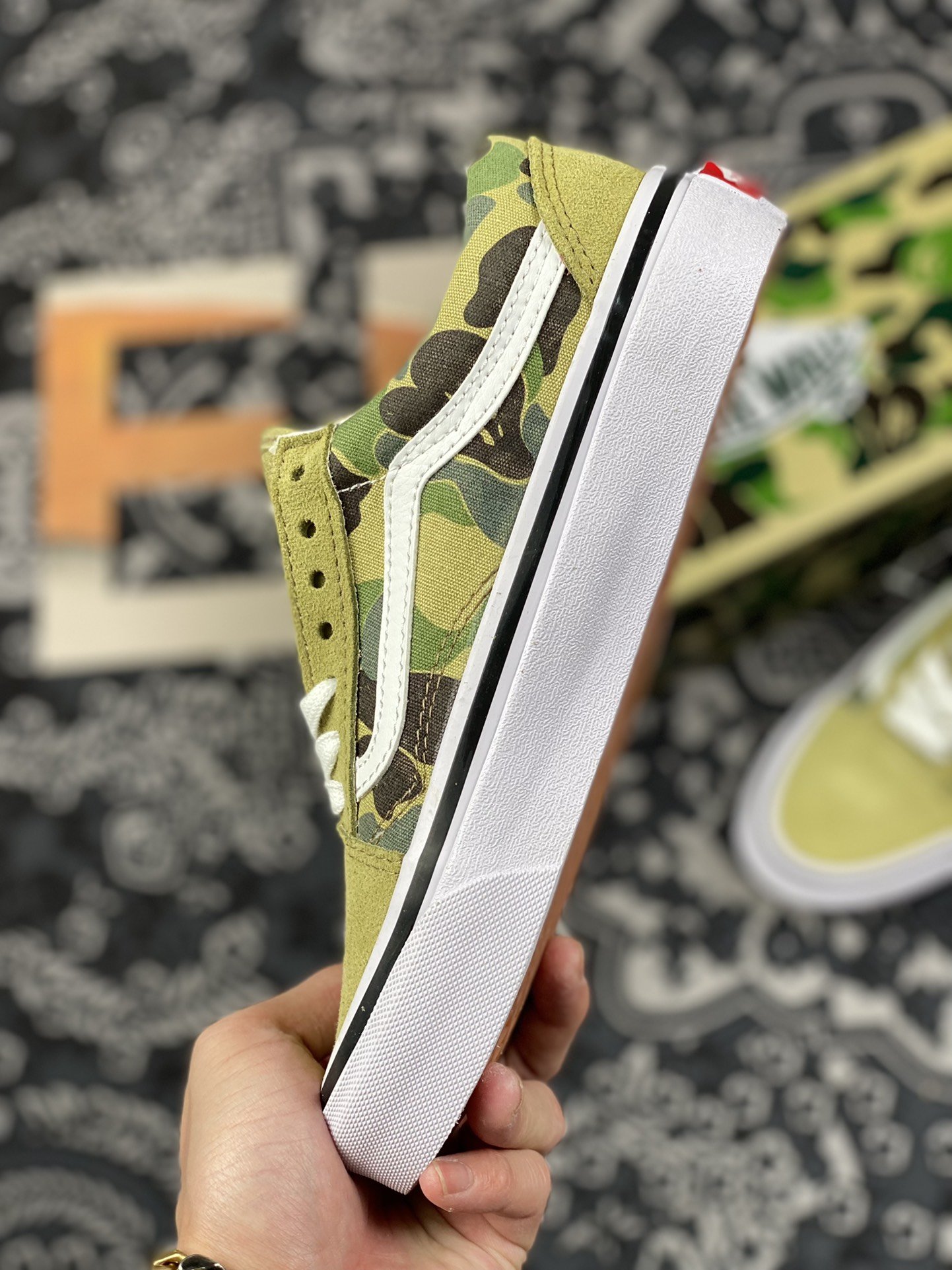 170 Bape x vans Old Skool 猿人头联名款迷彩低帮帆布板鞋