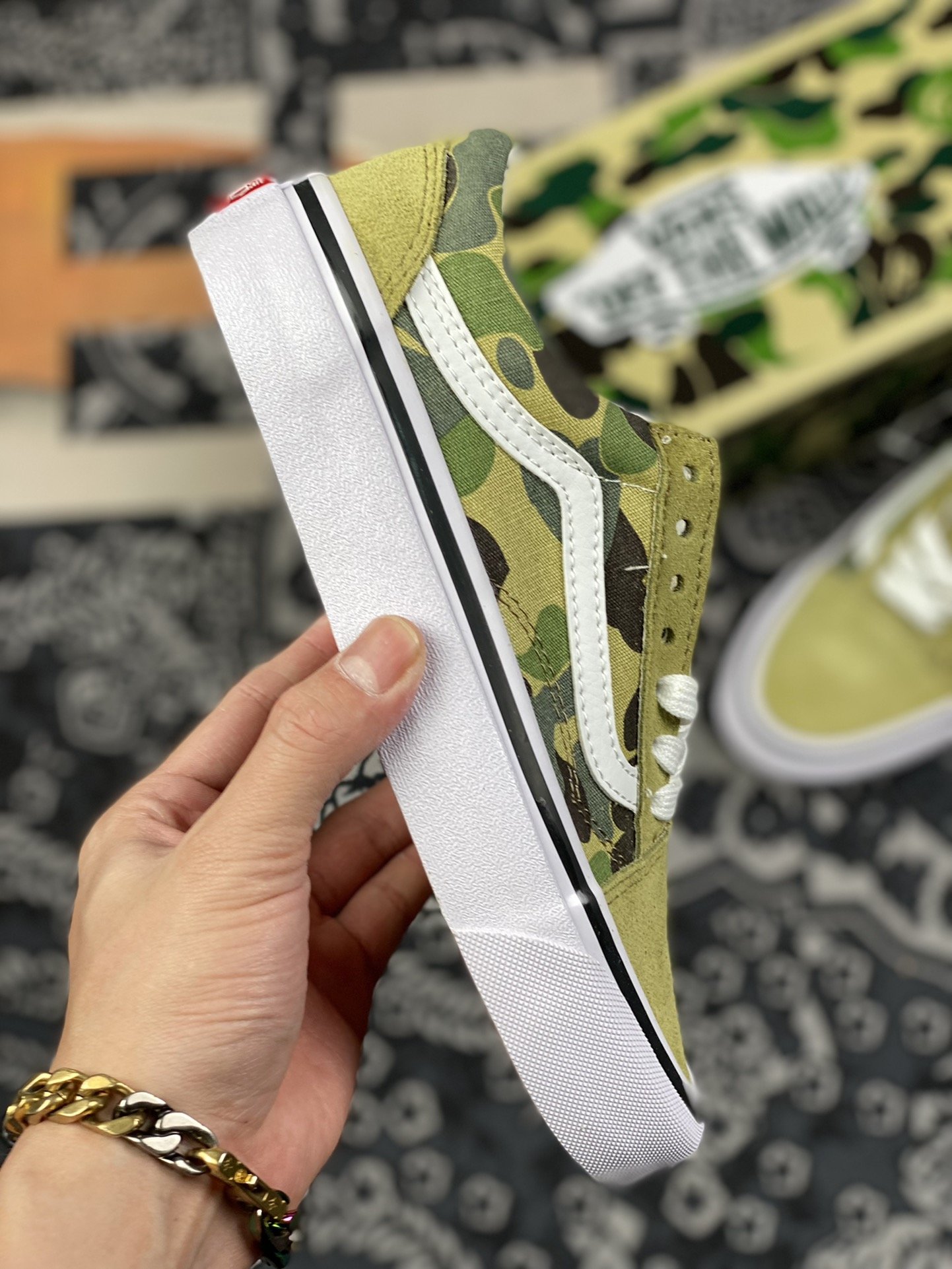 170 Bape x vans Old Skool 猿人头联名款迷彩低帮帆布板鞋