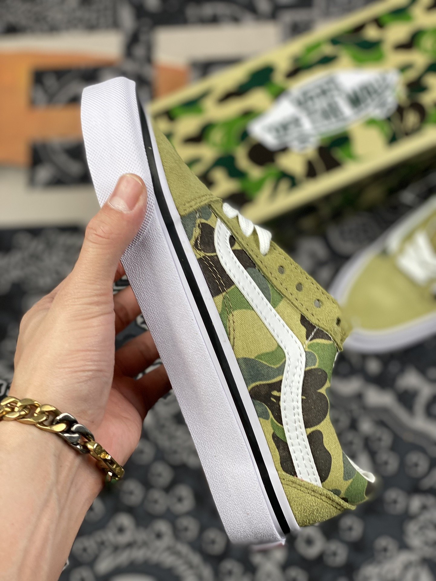 170 Bape x vans Old Skool 猿人头联名款迷彩低帮帆布板鞋