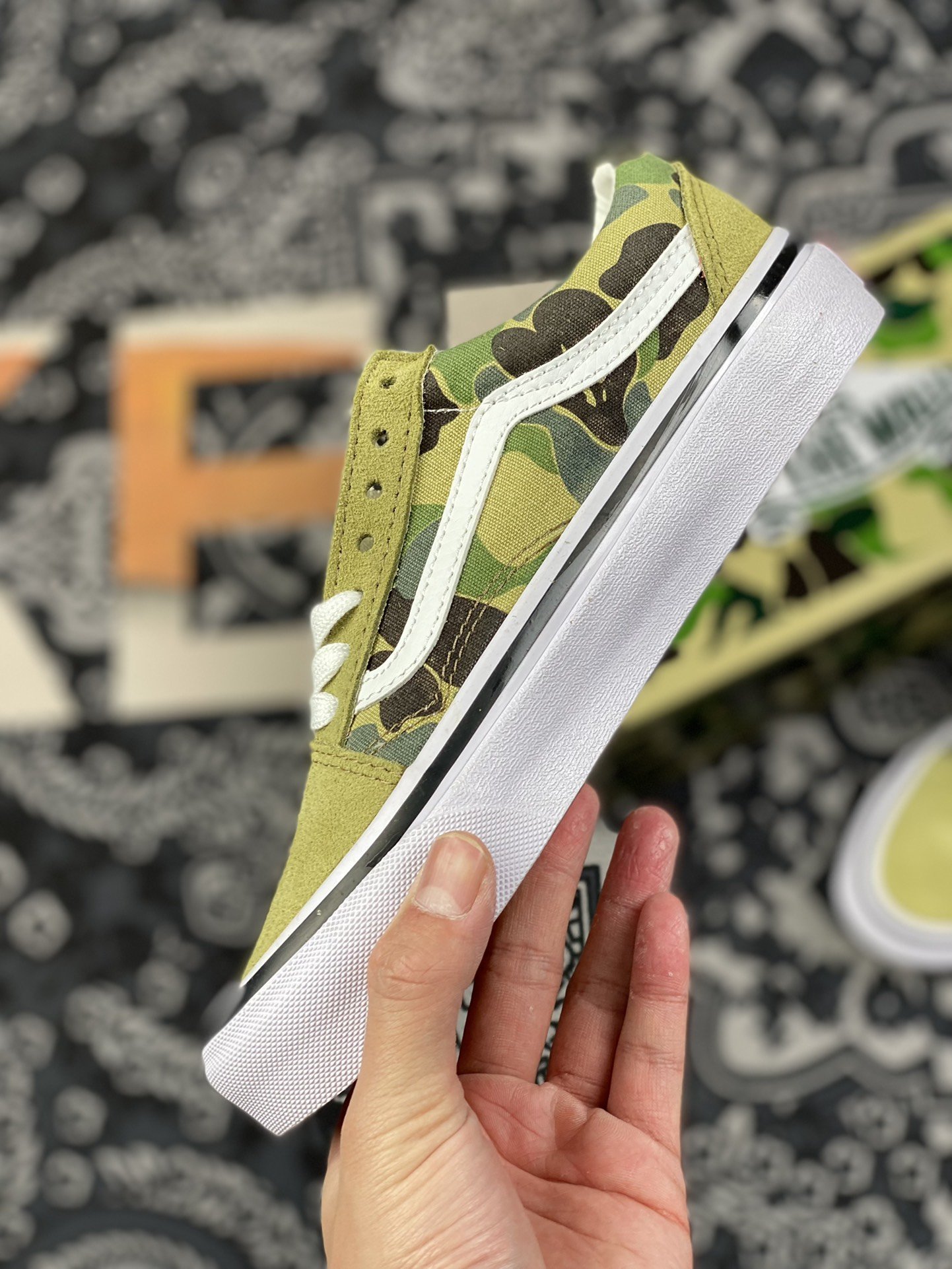 170 Bape x vans Old Skool 猿人头联名款迷彩低帮帆布板鞋