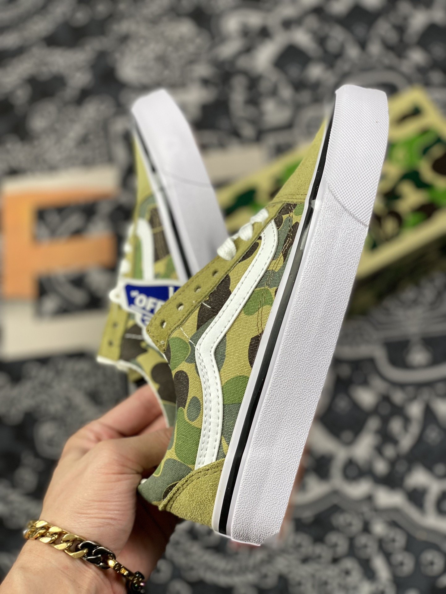 170 Bape x vans Old Skool 猿人头联名款迷彩低帮帆布板鞋
