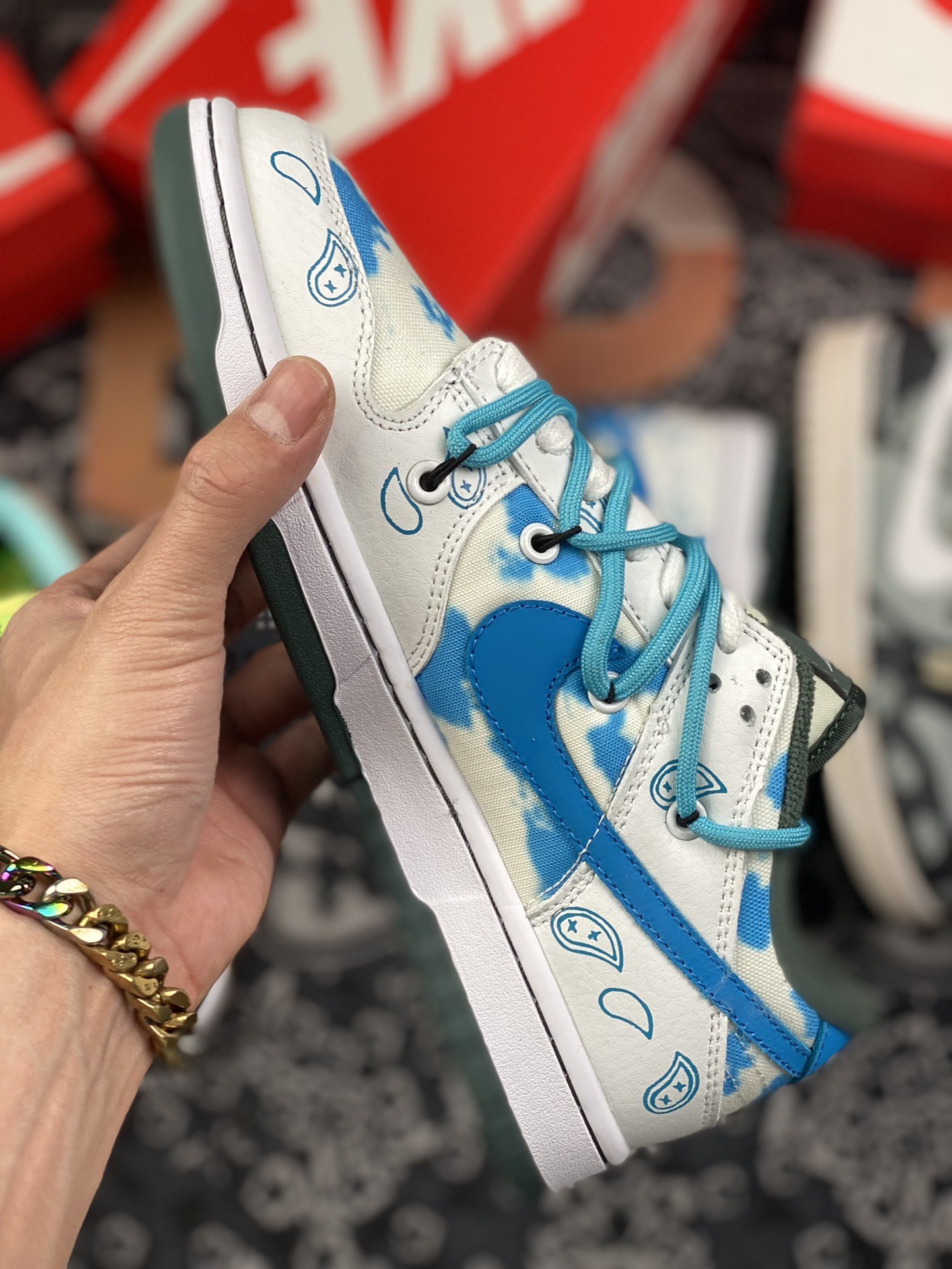 380 定制版 Nike Dunk Low Free.99” 腰果花 白蓝黑 DH0957-100