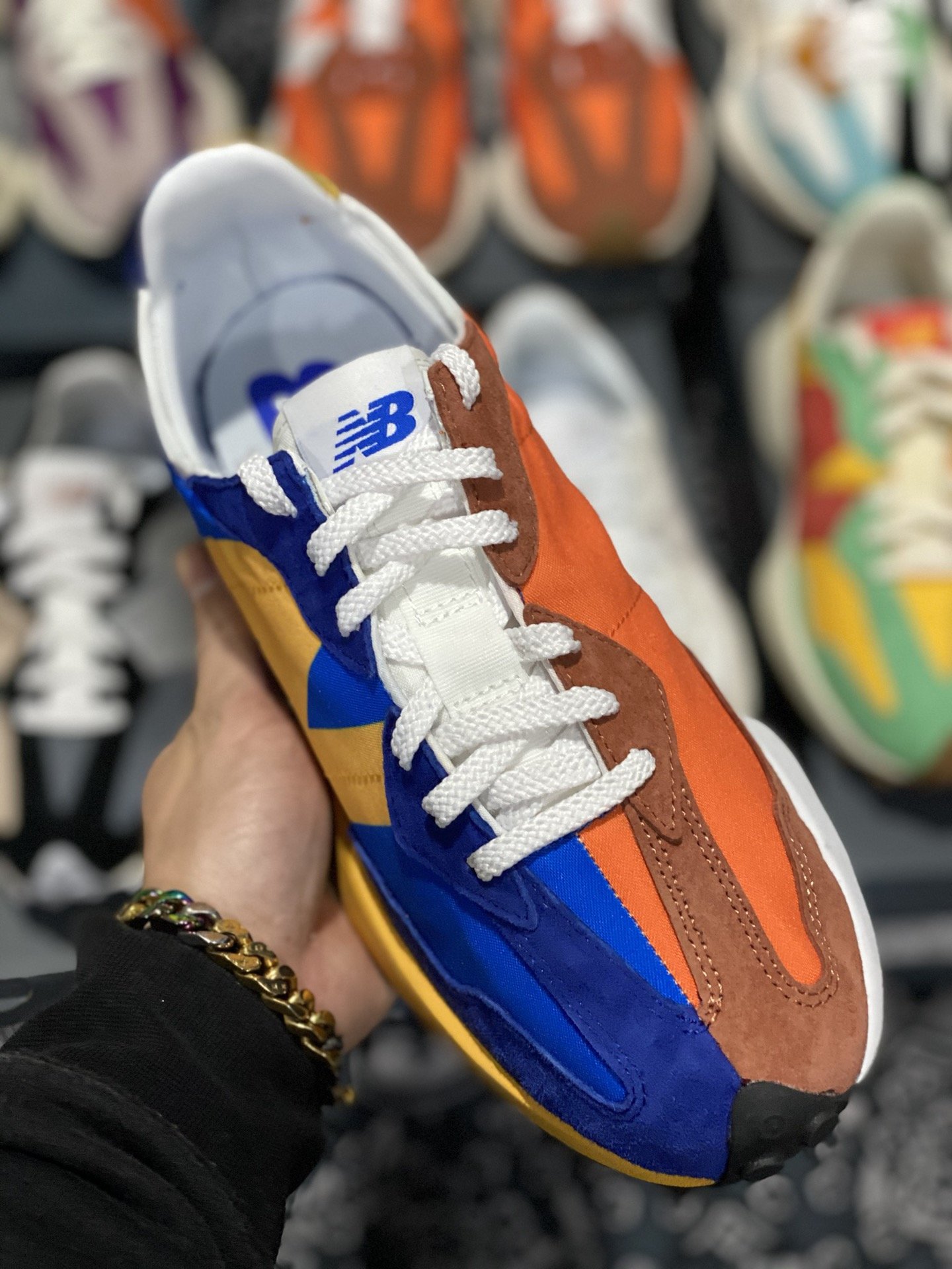 240 甄选 莞顶NB327 复古跑鞋 橙蓝鸳鸯 经典正品猪皮