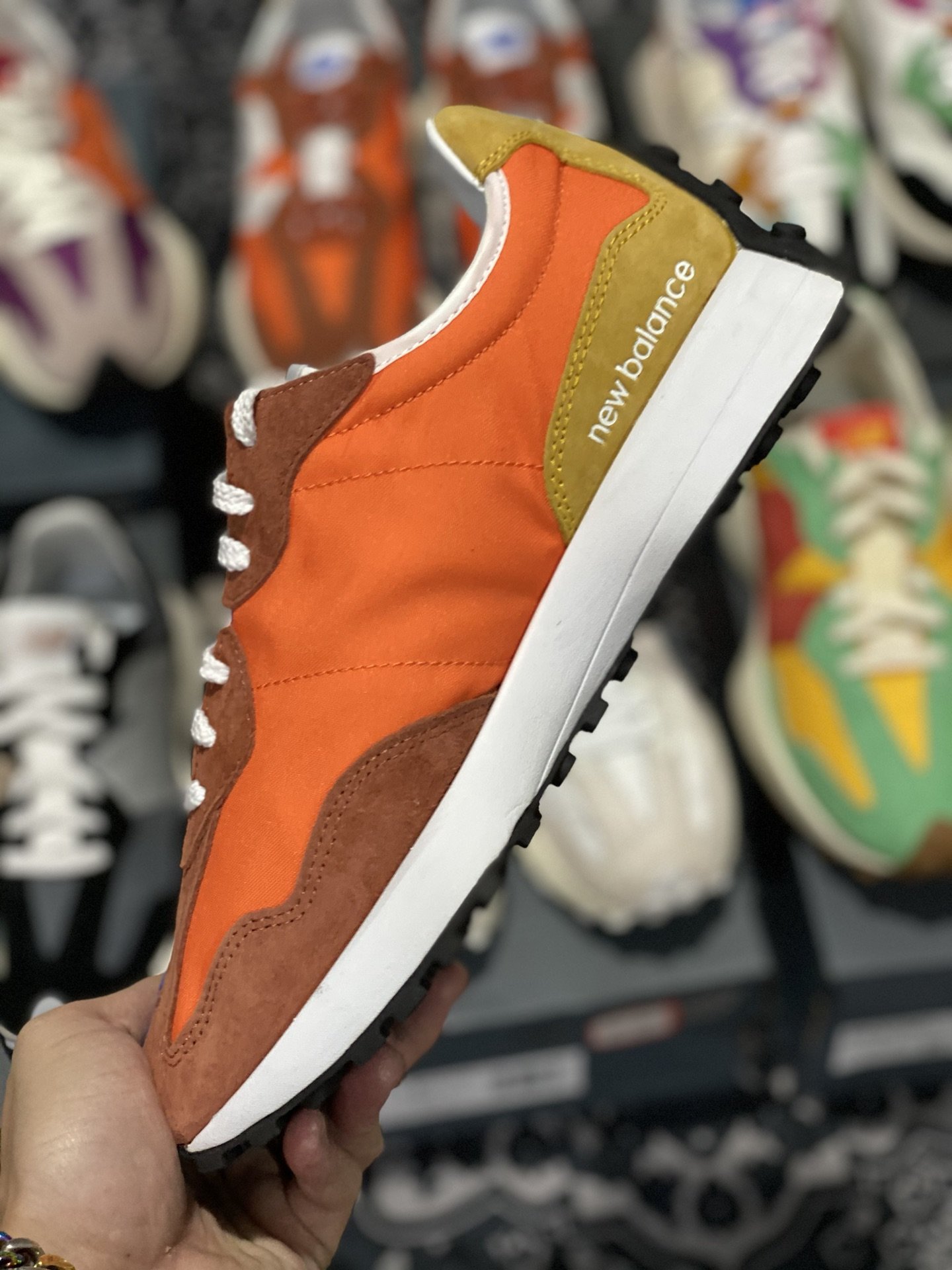 240 甄选 莞顶NB327 复古跑鞋 橙蓝鸳鸯 经典正品猪皮