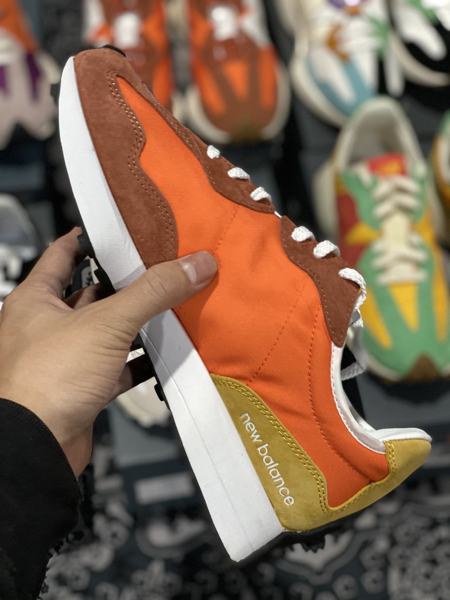 240 甄选 莞顶NB327 复古跑鞋 橙蓝鸳鸯 经典正品猪皮