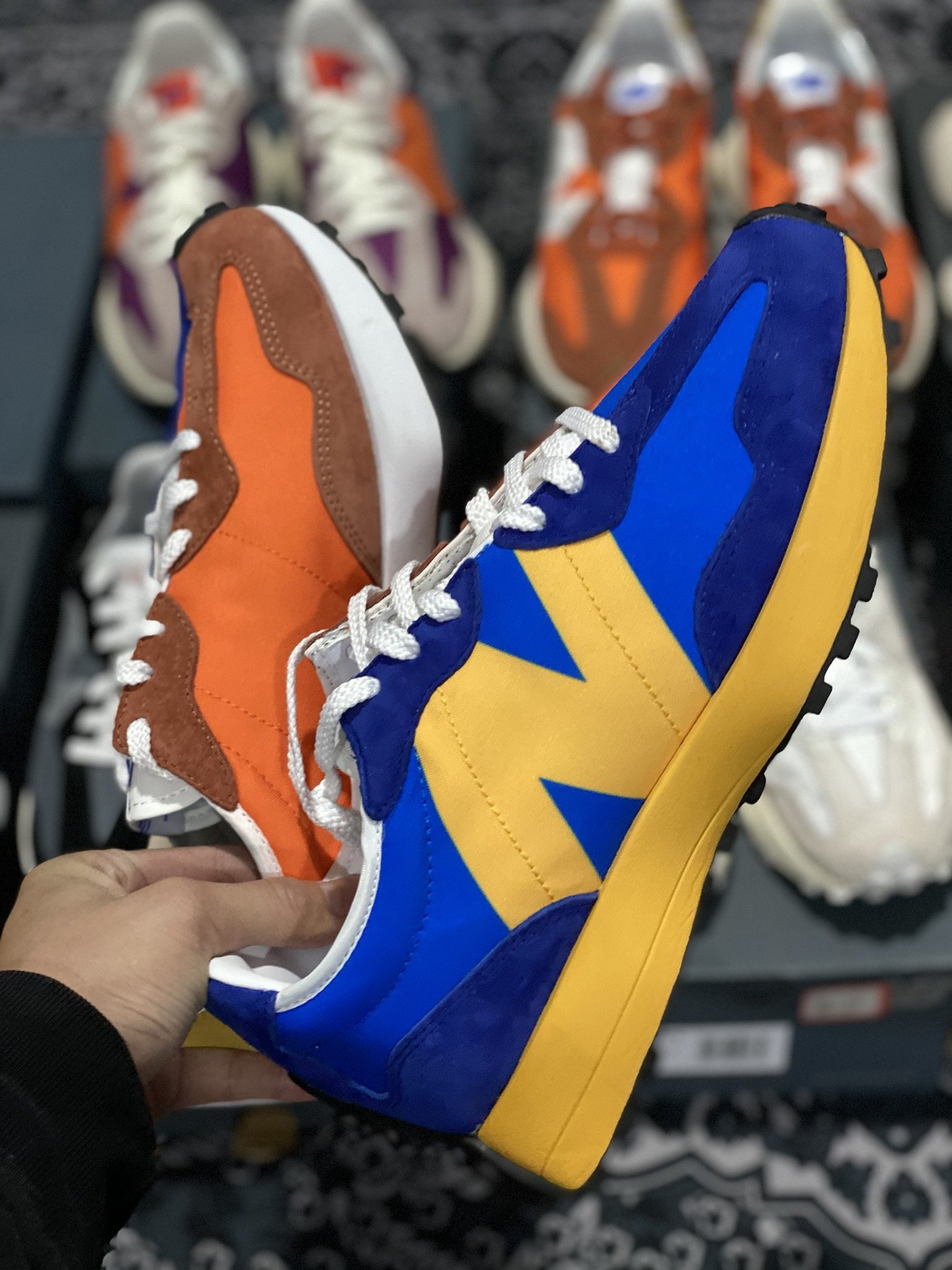 240 甄选 莞顶NB327 复古跑鞋 橙蓝鸳鸯 经典正品猪皮