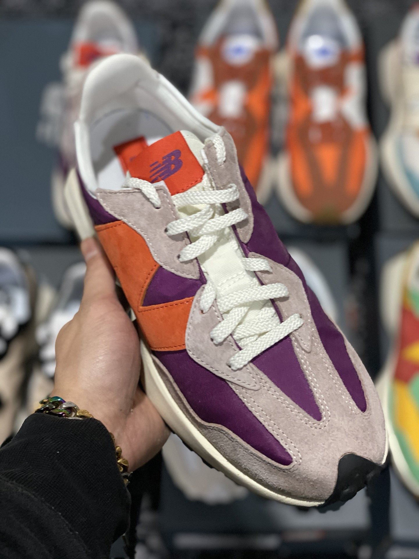 240 甄选 莞顶NB327 复古跑鞋 紫红 经典正品猪皮革拼接牛津布面