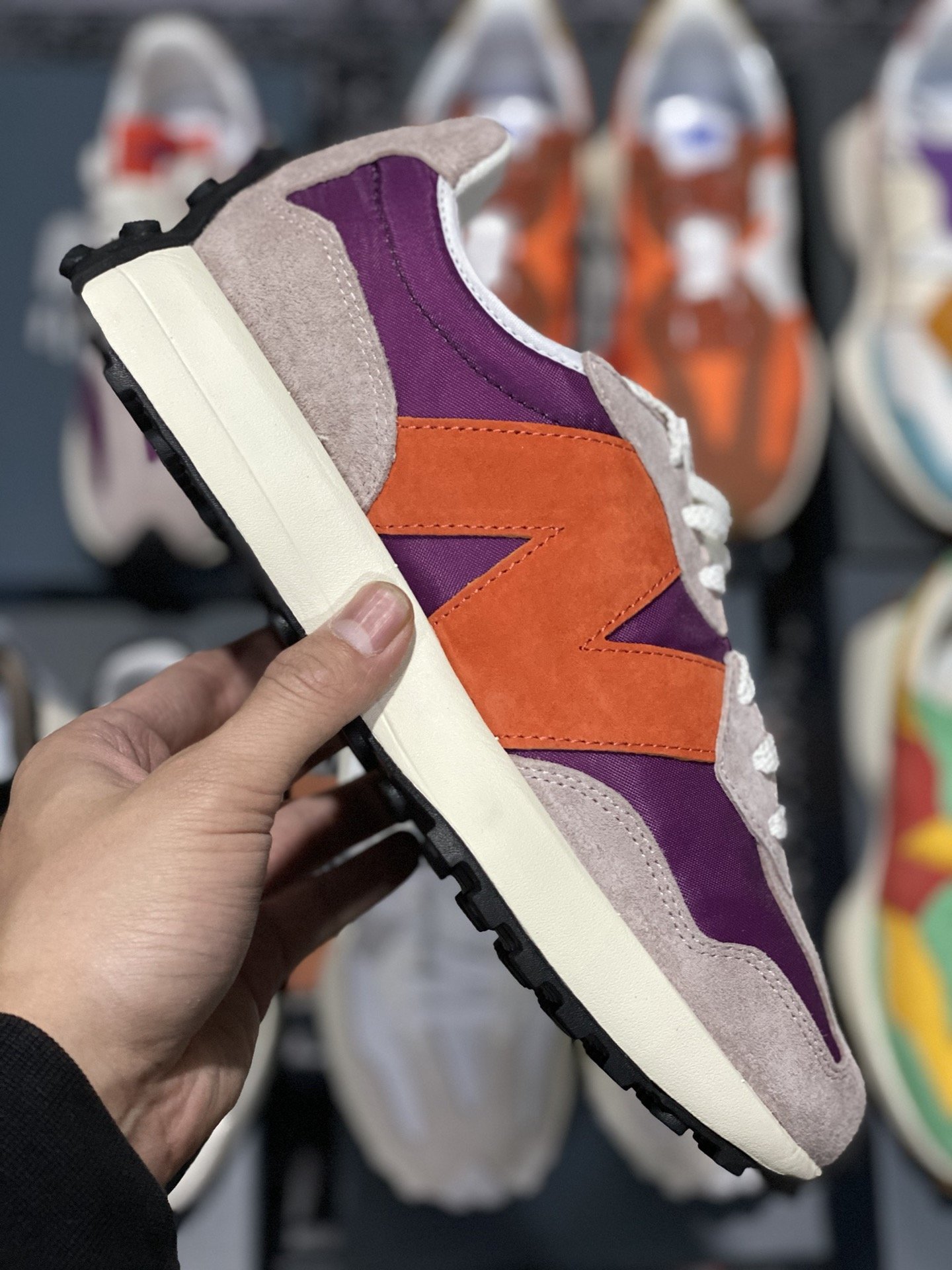 240 甄选 莞顶NB327 复古跑鞋 紫红 经典正品猪皮革拼接牛津布面