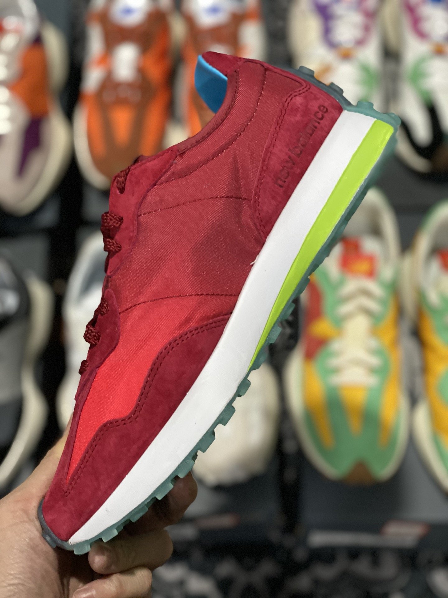 240 甄选 莞顶NB327 复古跑鞋 红蓝 经典正品猪皮革拼接牛津布面