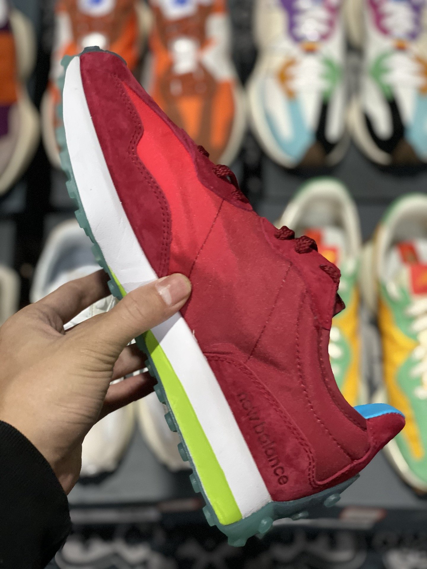 240 甄选 莞顶NB327 复古跑鞋 红蓝 经典正品猪皮革拼接牛津布面