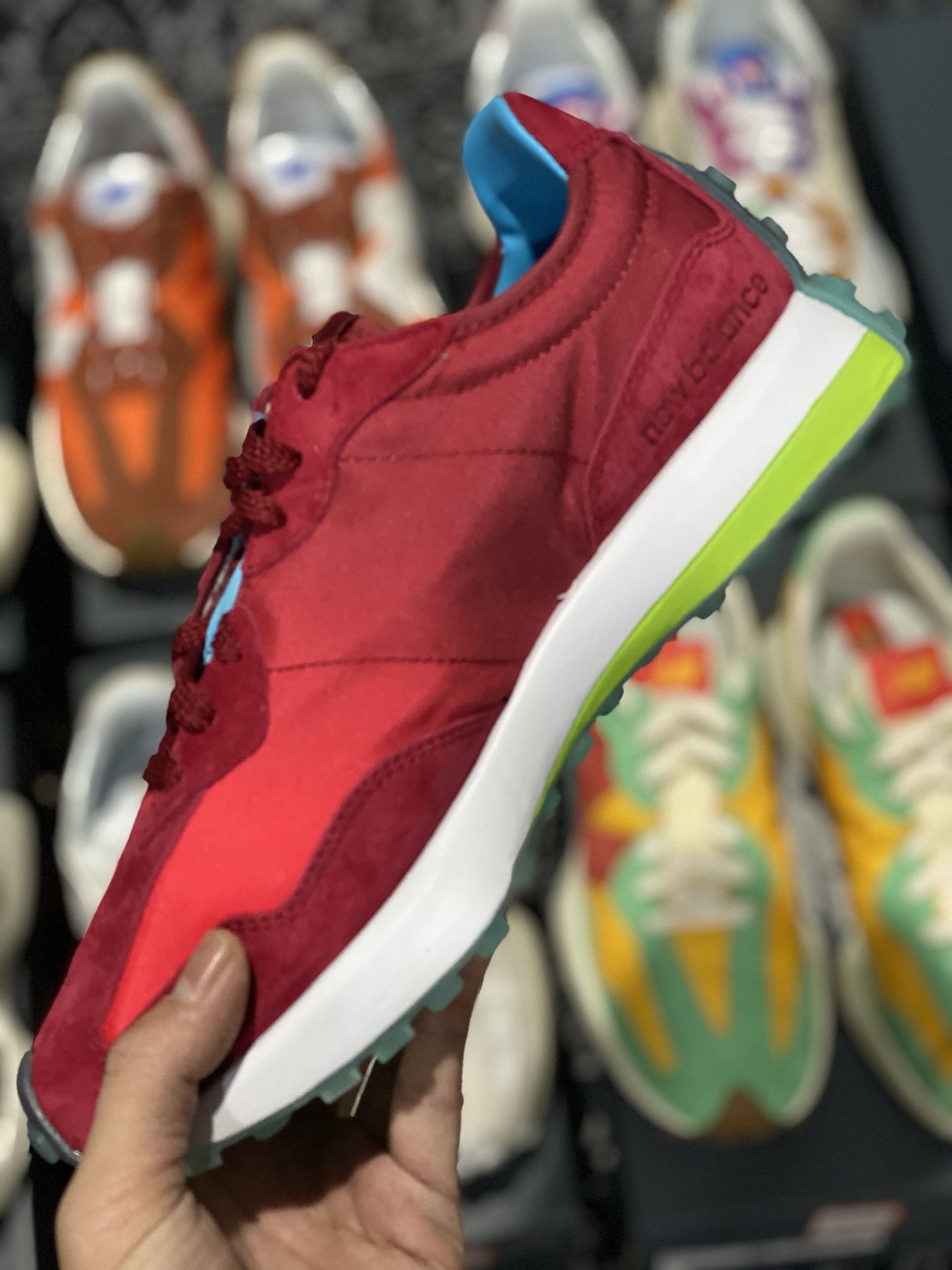 240 甄选 莞顶NB327 复古跑鞋 红蓝 经典正品猪皮革拼接牛津布面